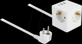 11497 Socket cube, 3-fold, 1.5 m, 1x USB-C, 2x USB-A, white