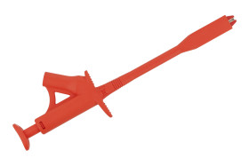 Chwytak pomiarowy; 20.171.1; krokodylkowy; 13mm; czerwony; 184mm; wtykany (gniazdo bananowe 4mm); 10A; 1000V; mosiądz niklowany;