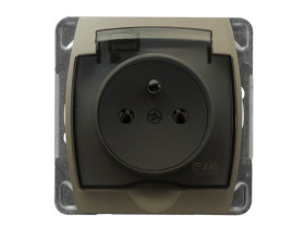 GAZELA Gniazdo pojedyncze z uziemieniem + osłona IP44 wieczko przezroczyste satyna GPH-1JZ/m/16/16/d OSPEL