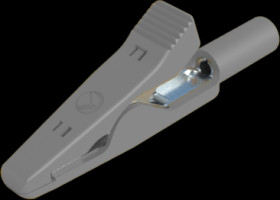 Alligator clip, gray, max. 4 mm, L 41.5 mm, CAT O, socket 2 mm, 973584106