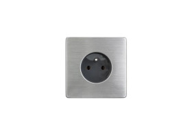 Gniazdko elektryczne szare pojedyncze ramka stal szczotkowana GN-SS01S