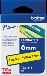 TZE-611 Laminated labelling tape, black on yellow, 6 mm