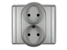 FLEXI Gniazdo podwójne bez uziemienia (przesłony torów prądowych) srebrny metalik 7FGP-2p KARLIK