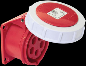 3152-6 CEE panel-mounted socket, 5-pin, 400 V, 16 A, red, IP67