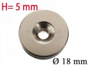 Magnes neodymowy okrągły 18x5mm + otwor 10/5mm