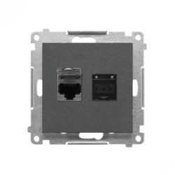 Simon 55 Gniazdo komputerowe podwójne RJ45 kategoria 6, ekranowane z przesłoną przeciwkurzową (moduł) Grafitowy mat T62E.01/116