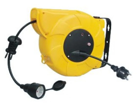 10m Przedłużacz bębnowy 10m 1 gniazda z automatycznym zwijaniem 230 V AC NF Czarny Gniazdo NF Szpula kablowa