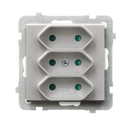 Sonata Gniazdo potrójne EURO z przesłonami torów prądowych srebro mat GP-3RP/m/38