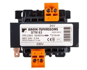 Transformator 1-fazowy bezpieczeństwa STM 63 230/ 24V 2,6A, Ta 40, 16224-9916