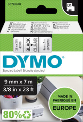 S0720670 DYMO D1 tape, 9 mm, black/transparent