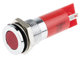 Lampka kontrolna do montażu panelowego 12V dc, czerwona 14mm LED Chrom Końcówka lutownicza RS PRO
