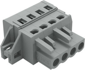 Socket header, 4 pole, pitch 5 mm, angled, gray, 231-104/031-000