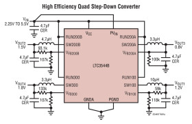 Quad Synchronous Step-Down Regulator: 2.25MHz, 300mA, 200mA, 200mA, 100mA