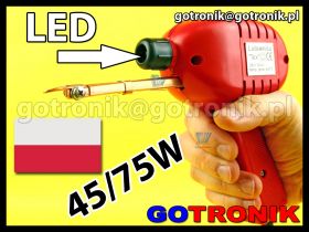 Lutownica transformatorowa 45W/75W LED produkcji TEX z przełącznikiem mocy