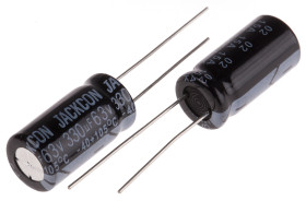 Kondensator 330μF 63V dc Radialny, Otwór przelotowy RS PRO roztaw: 5mm 10 (Dia.) x 20mm