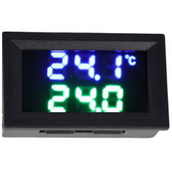 Cyfrowy woltomierz i termometr LED 4-30V DC z sondą 1m niebiesko-zielony