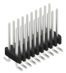 Pin header, 20 pole, pitch 1.27 mm, angled, black, 10061977