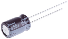 Kondensator 100μF 50V dc Radialny, Otwór przelotowy Nichicon roztaw: 3.5mm 8 (Dia.) x 11.5mm