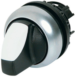 Toggle switch, illuminable, groping, waistband round, black, front ring silver gray, mounting Ø 22.5 mm, 216812