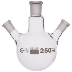 Glassco Round Bottom Flask Three Necks 250ml Centre Neck 19/26 Angled 14/23