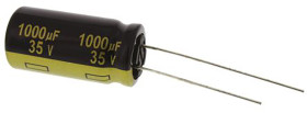 Aluminiowy kondensator elektrolityczny 1000μF 35V dc Radialny, Otwór przelotowy Panasonic roztaw: 5mm 12.5 (Dia.) x 25mm
