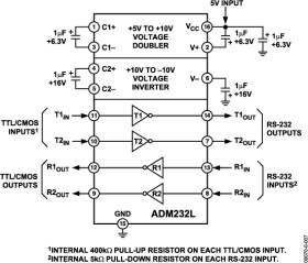 Low Power, +5V CMOS RS-232 100BPS Transceiver with 2 Drivers/Receivers