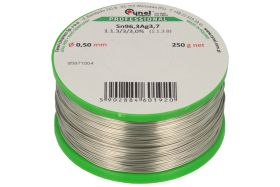 Spoiwo lutownicze; 0,5mm; szpulka 0,25kg; Sn96,3Ag3,7/0,50/0,25; bezołowiowe; Sn96,3Ag3,7; Cynel; drut; 1.1.3/3/3.0%; cyna