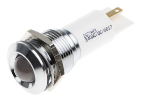 Lampka kontrolna do montażu panelowego 24V ac/dc, biała 16mm LED Chrom Końcówka lutownicza RS PRO