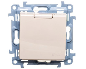 Simon 10 Gniazdo pojedyncze SCHUKO z uszczelką z przesłonami kremowe 16A 250V IP44 CGSZ1BZ.01/41