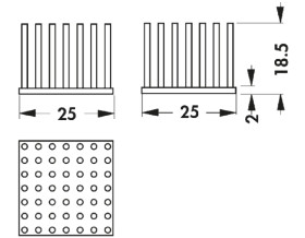 Radiator 25 x 25 x 18.5mm 5.2K/W Kwadrat Uniwersalny Alu