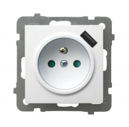 AS Gniazdo pojedyncze z uziemieniem z przesłonami torów prądowych, z ładowarką USB biały GP-1GZPUSB/m/00