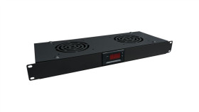 Panel Wentylacyjny 19 1U, 2 Wentylatory, Termostat, Kolor Czarny Sa-F-1U-2-T-C