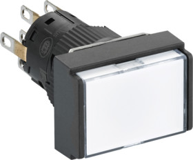 Pushbutton, with jump function, illuminable, 2 Form C (NO/NC), waistband rectangular, white, front ring black, mounting Ø 16 mm,