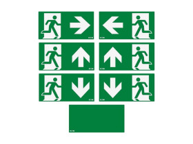 Oprawa awaryjna NexiTech LED szyba naklejki strzałka w dół / w górę / w prawo / w lewo / zaślepka 30m ISO7010 do IP65 NEXI-PLEX-