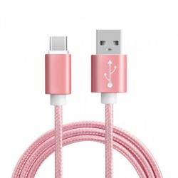KABEL USB TYP-C 1M NYLON ROZOWY