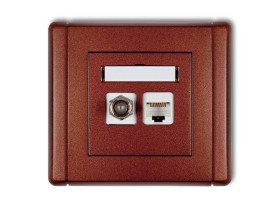 FLEXI Gniazdo antenowe pojedyncze typu "F" (SAT) + gniazdo komputerowe RJ45 kat.6 ekranowane 8-stykowe brązowy metalik 9FGFK-5 K