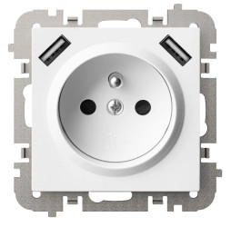 Vestra Gniazdo 2P+Z 2xUSB zasilające bez ramki podtynkowe IP20 biały 3888-10