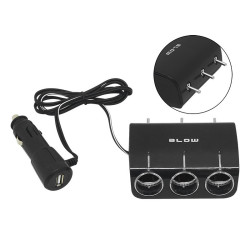 Rozgałęźnik zapalniczki CS-34 3xGniazdo + USB, wyłączniki