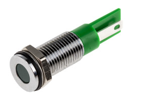 Lampka kontrolna do montażu panelowego 6V dc, zielona 8mm LED Chrom Faston, oczko lutownicze RS PRO
