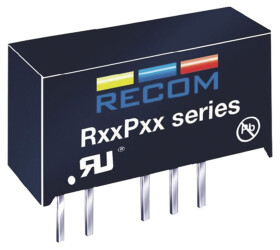 Konwerter DC/DC R12P, Uwe 13.2V dc, Uwe 9V, Uwy 5V dc, Recom 200 mA 1 W -40 °C 90 °C Otwór przelotowy