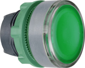 Pushbutton, for universal LED, illuminable, latching, waistband round, green, front ring gray, mounting Ø 22 mm, ZB5AH0383C0