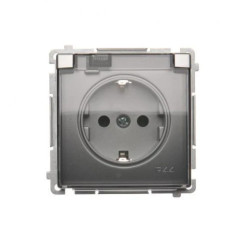 Simon Basic Gniazdo wtyczkowe Schuko do wersji IP44 (moduł) 16A, 250V~,zaciski śrubowe srebrny mat. Klapka transparentna BMGSZ1B