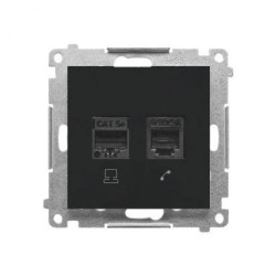Simon 55 Gniazdo komputerowe RJ45 kategoria 5e + telefoniczne RJ12 (moduł) Czarny mat T5F.01/149