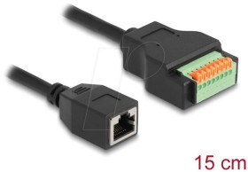 66065 RJ45 cable Cat.5e female &gt; terminal block, push button, 15 cm