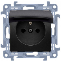 Gniazdo zasilające pojedyncze SIMON 10 z klapką i uszczelką IP44 czarne matowe [2P+Z] 16A Kontakt Simon CGZ1BC.01/49