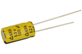 Kondensator; elektrolityczny; niskoimpedancyjny; 100uF; 63V; NXH63VB100M8x15; fi 8x15mm; 3,5mm; przewlekany (THT); luzem; Samyou