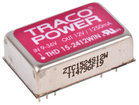 Przetwornica DC-DC, 15W, Uwe 9 → 36 V DC, Uwy 12V dc, Iwy 1.25A, TRACOPOWER