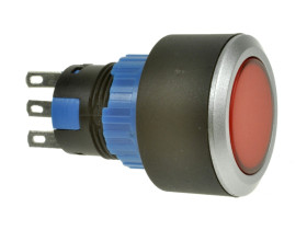 Przełącznik; przyciskowy; LAS1-AWY-11/R; ON-(ON); czerwony; bez podświetlenia; do lutowania; 2 pozycje; 5A; 250V AC; 16mm; 40mm;