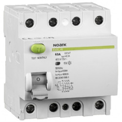 Wyłącznik różnicowoprądowy RCD 3-fazowy 63A 300mA typ AC 4-biegunowy 4P (400V AC) 4-modułowy NOARK