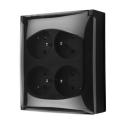 Simon Aquaclick Gniazdo IP44, 4-krotne z uziem., klapka transparentna z przesł. torów prądowych czarny ACGZ4Z/49A